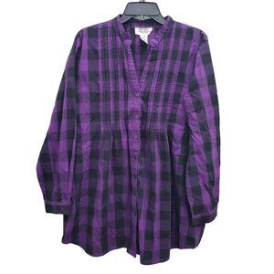 Mainstreet Blues Women's Vintage Purple Black Buffalo Plaid LS Button Up Dress L